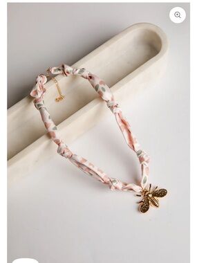 Bandana charm necklace with gold bee